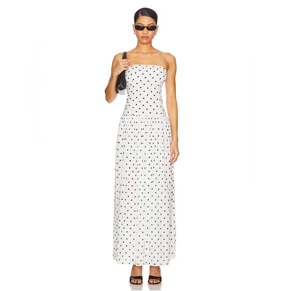 Strapless White Polka Dot Maxi Dress